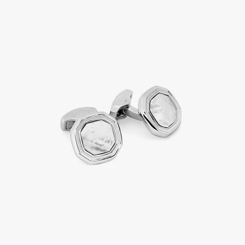 Octagon Semi-Precious Cufflinks in White Bronze & White Mother of Pearl sold by Tateossian