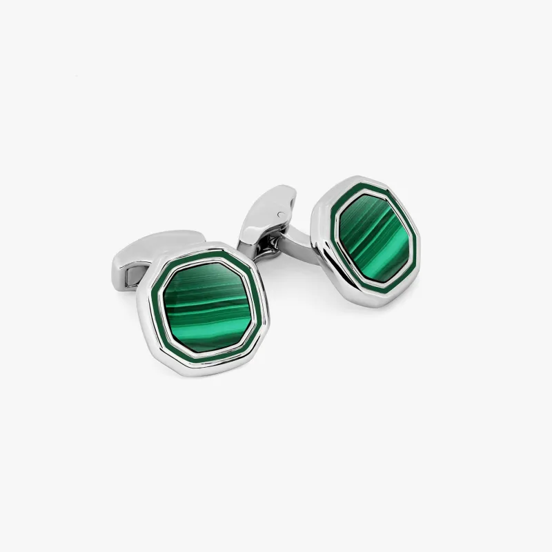 Octagon Semi-Precious Cufflinks With White Bronze plated in Malachite sold by Tateossian