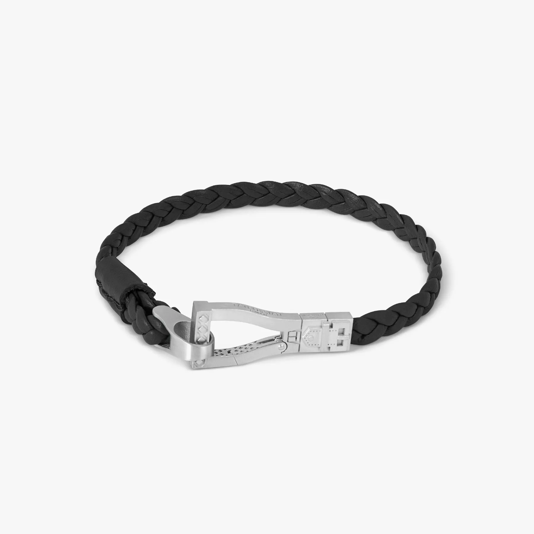 Ascot Bracelet In Rhodium & Black Leather sold by Tateossian