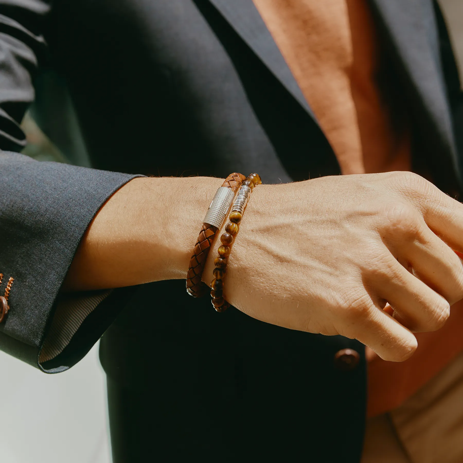 Giza Cobra Pelle Bracelet In Rhodium & Brown Leather sold by Tateossian product image thumbnail 2