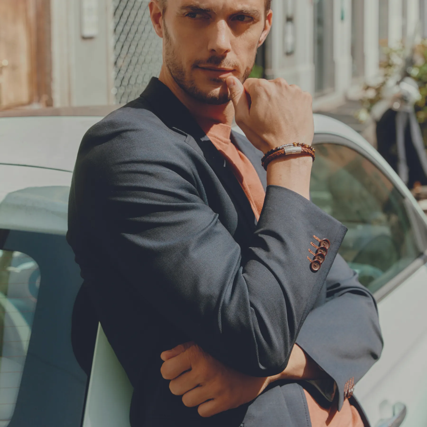 Giza Cobra Pelle Bracelet In Rhodium & Brown Leather sold by Tateossian product image thumbnail 3