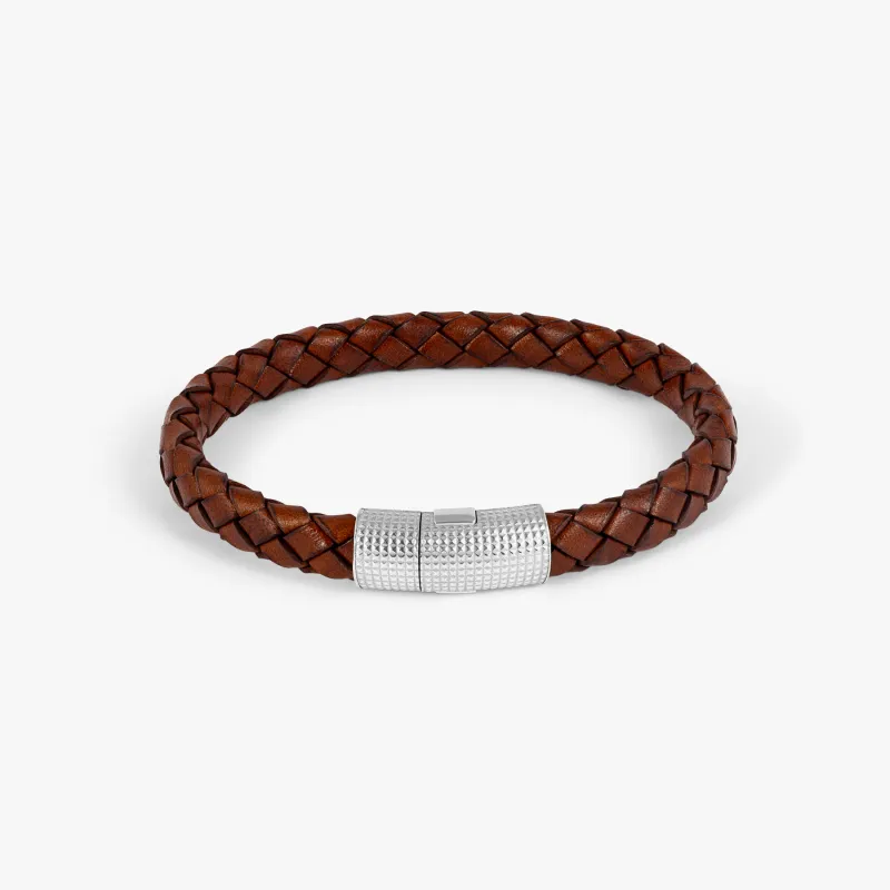 Giza Cobra Pelle Bracelet In Rhodium & Brown Leather sold by Tateossian