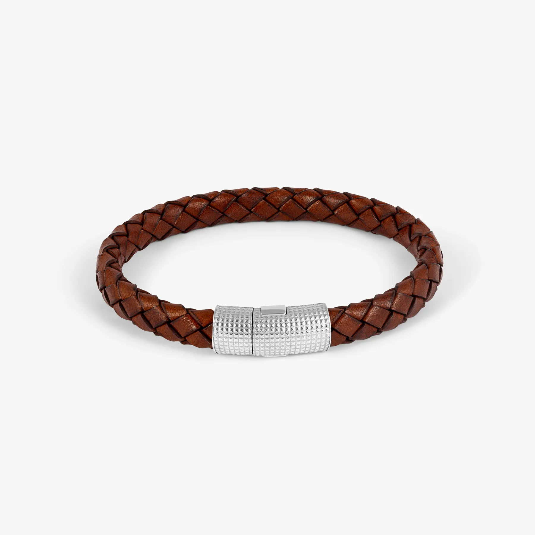 Giza Cobra Pelle Bracelet In Rhodium & Brown Leather sold by Tateossian