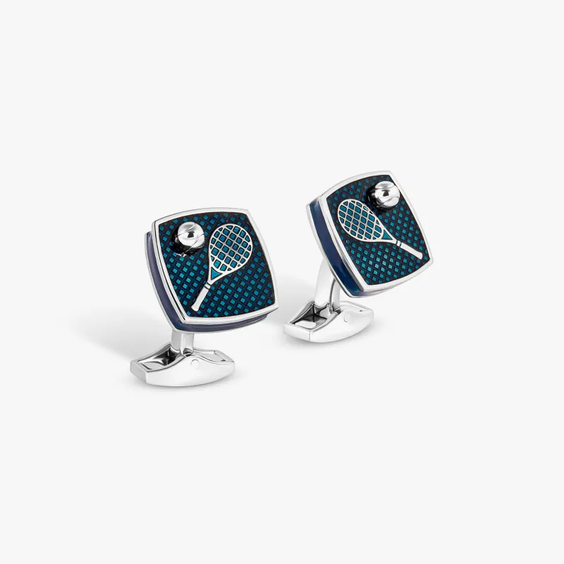 Sports Ice Cufflinks in Palladium & Blue Enamel sold by Tateossian