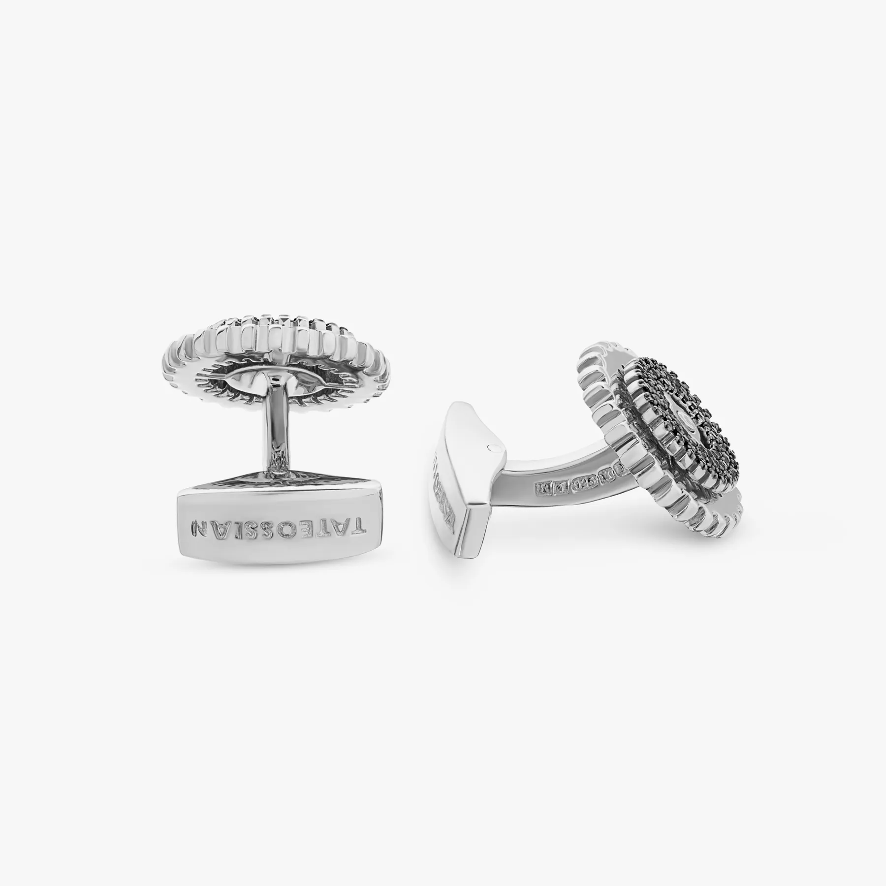 Rotating Gear cufflinks with black diamond in sterling silver sold by Tateossian product image thumbnail 3