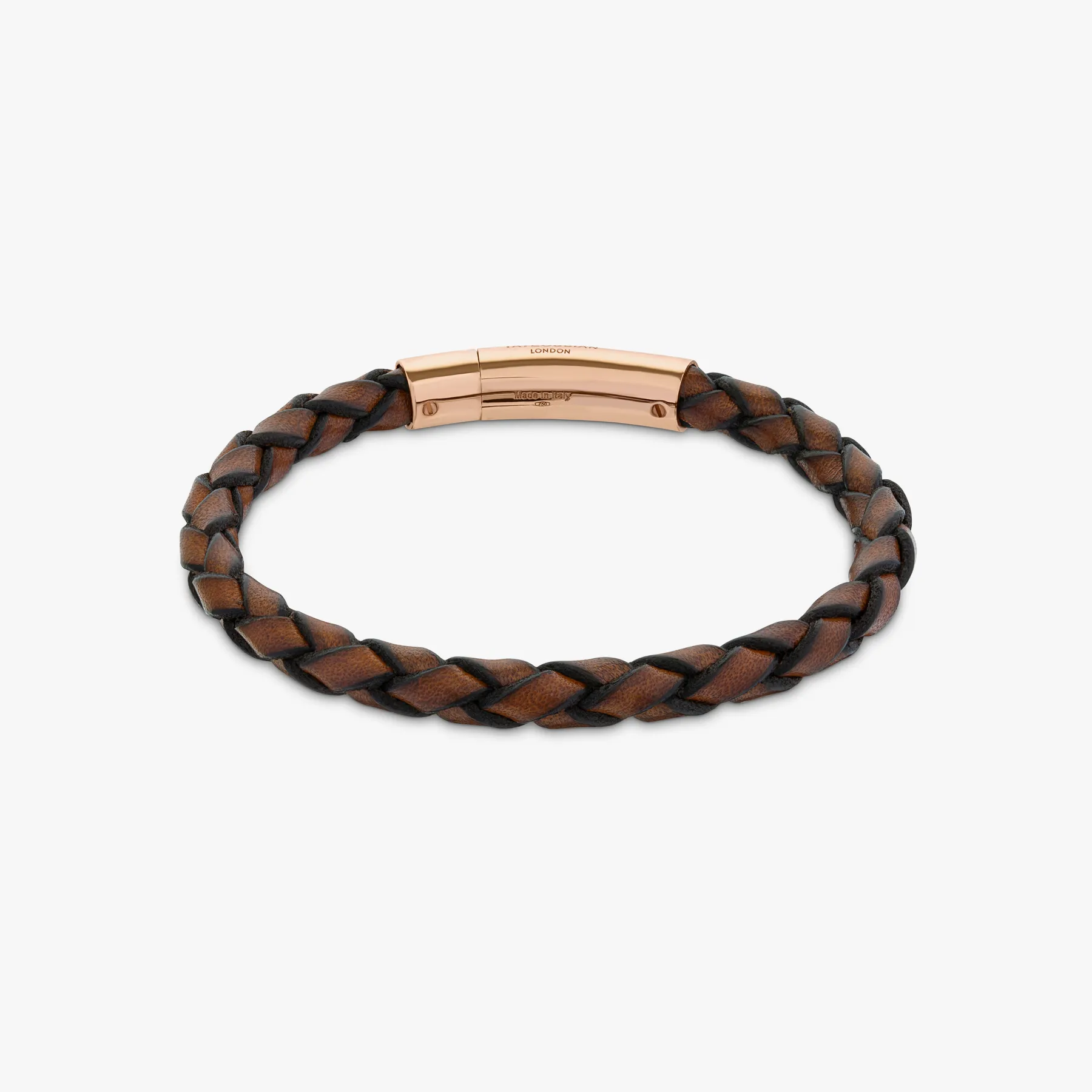 Tubo Scoubidou bracelet in tan leather with 18k rose gold sold by Tateossian product image thumbnail 4