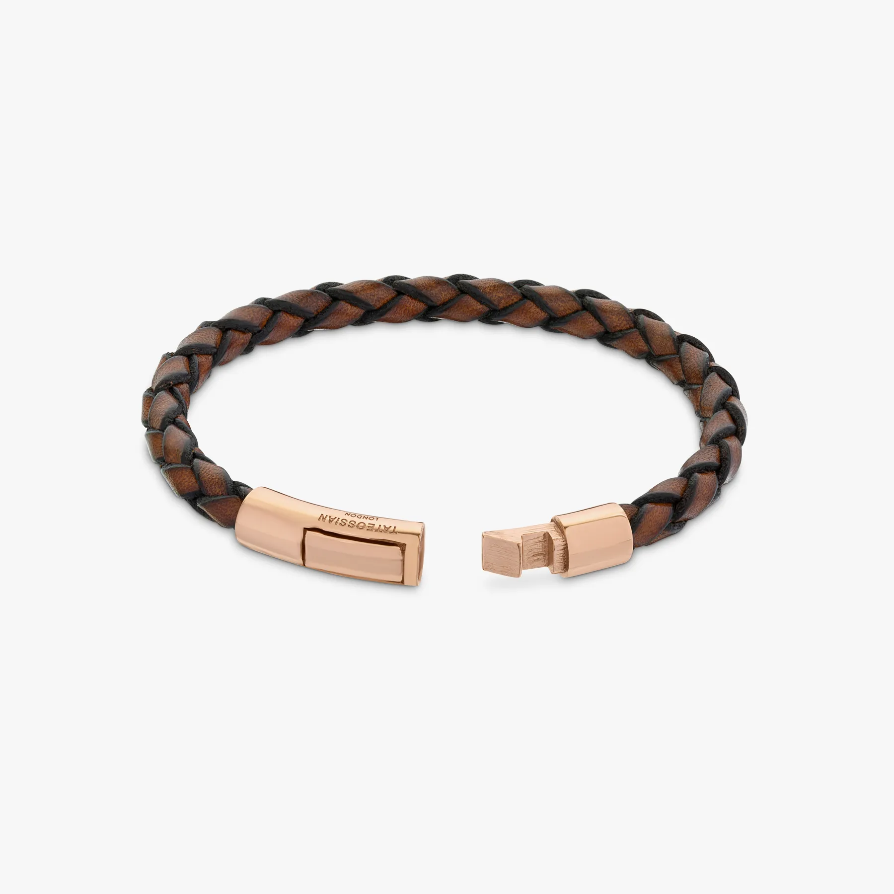 Tubo Scoubidou bracelet in tan leather with 18k rose gold sold by Tateossian product image thumbnail 5