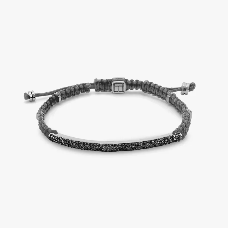 Macrame Windsor Black Diamond Bracelet In Grey With Rhodium Plated Silver - (1.08Ct) made by Tateossian