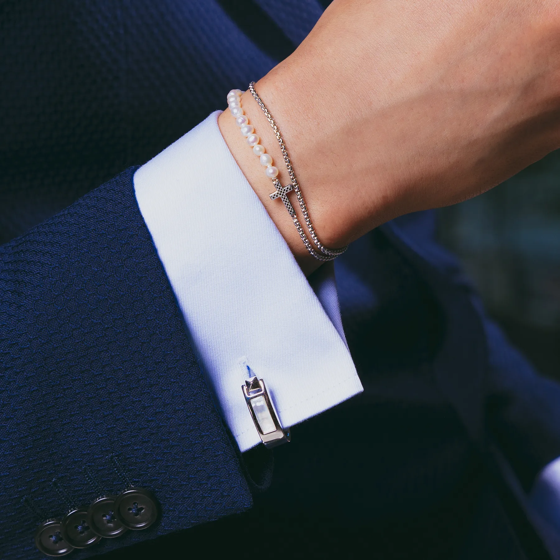 Wrap Around Cufflinks In White Mop With Rhodium Silver (Limited Edition) sold by Tateossian product image thumbnail 2