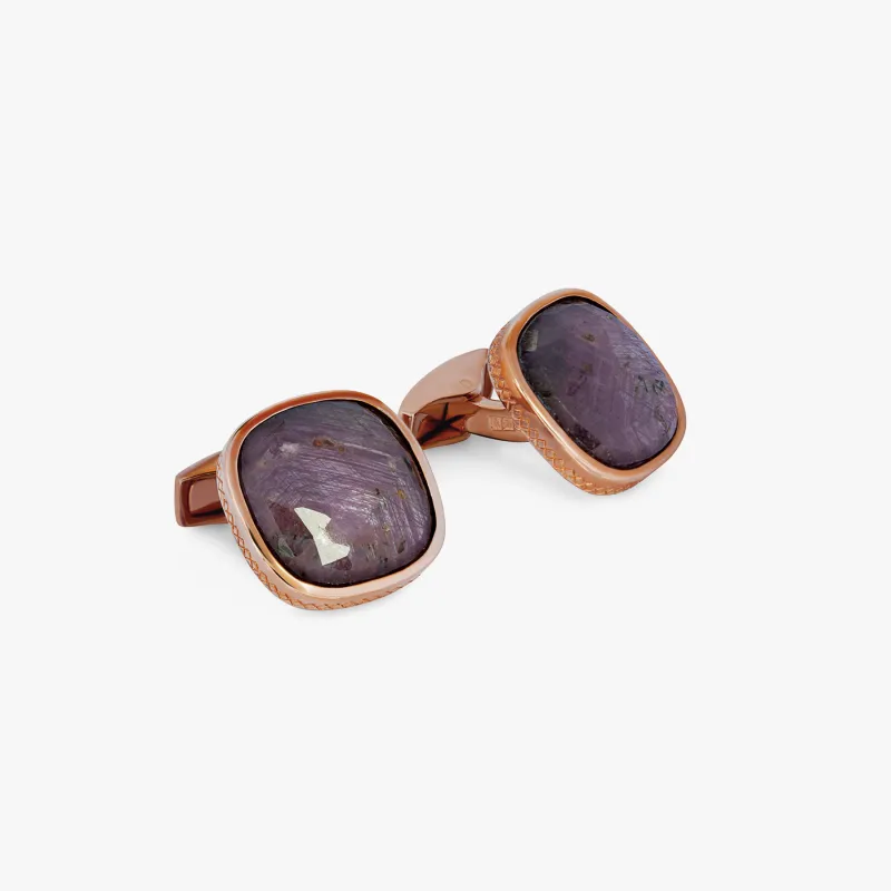 Rose Gold Plated Red Faceted Bezel Cufflinks (Limited Edition) sold by Tateossian