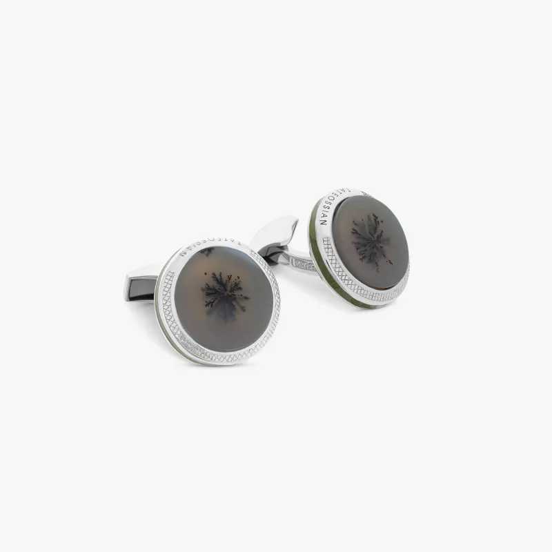 Dendritic Agate Cufflinks In Sterling Silver sold by Tateossian