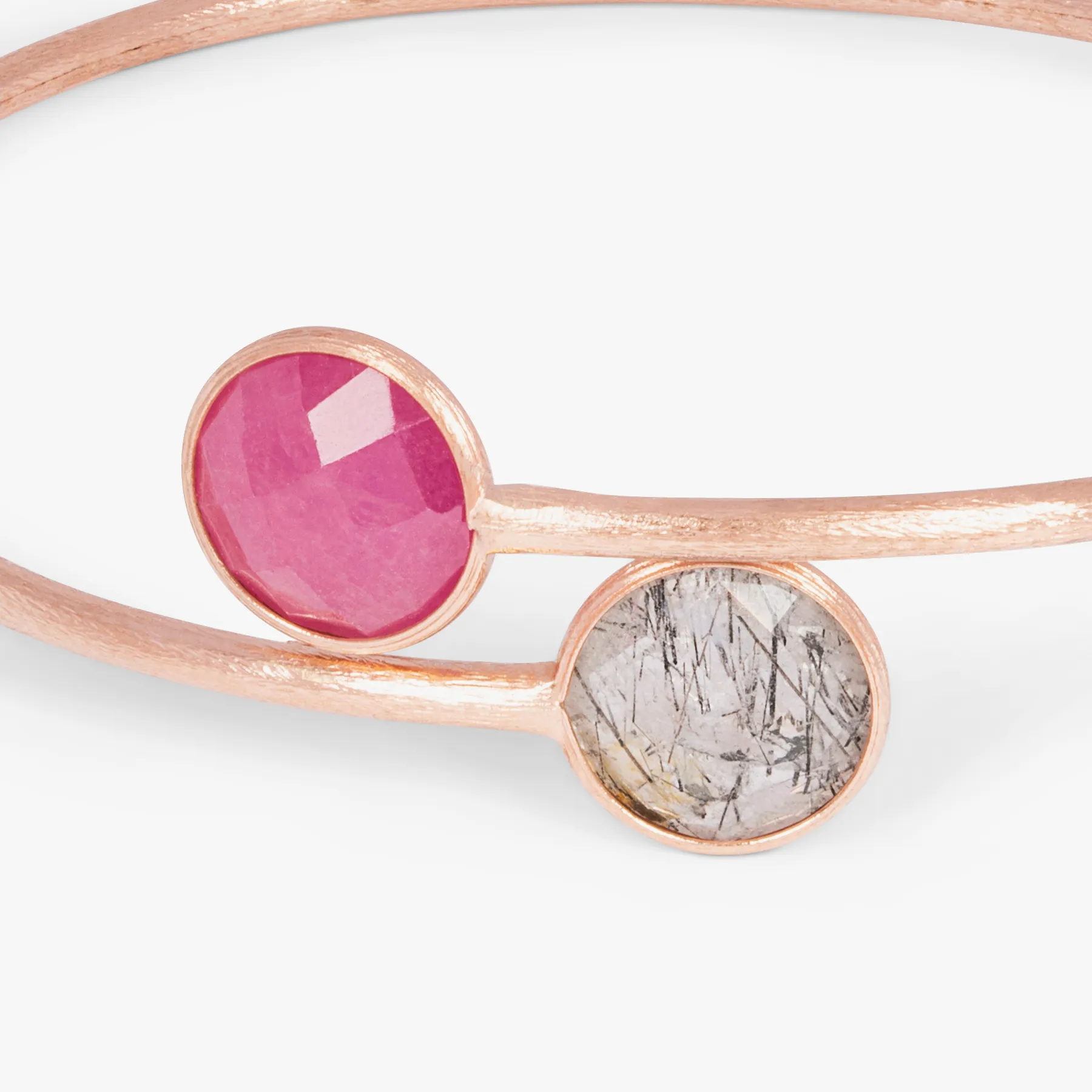 Kensington Bangle In 14K Satin Rose Gold with Black Rutilated Quartz and Ruby Root sold by Tateossian product image thumbnail 3