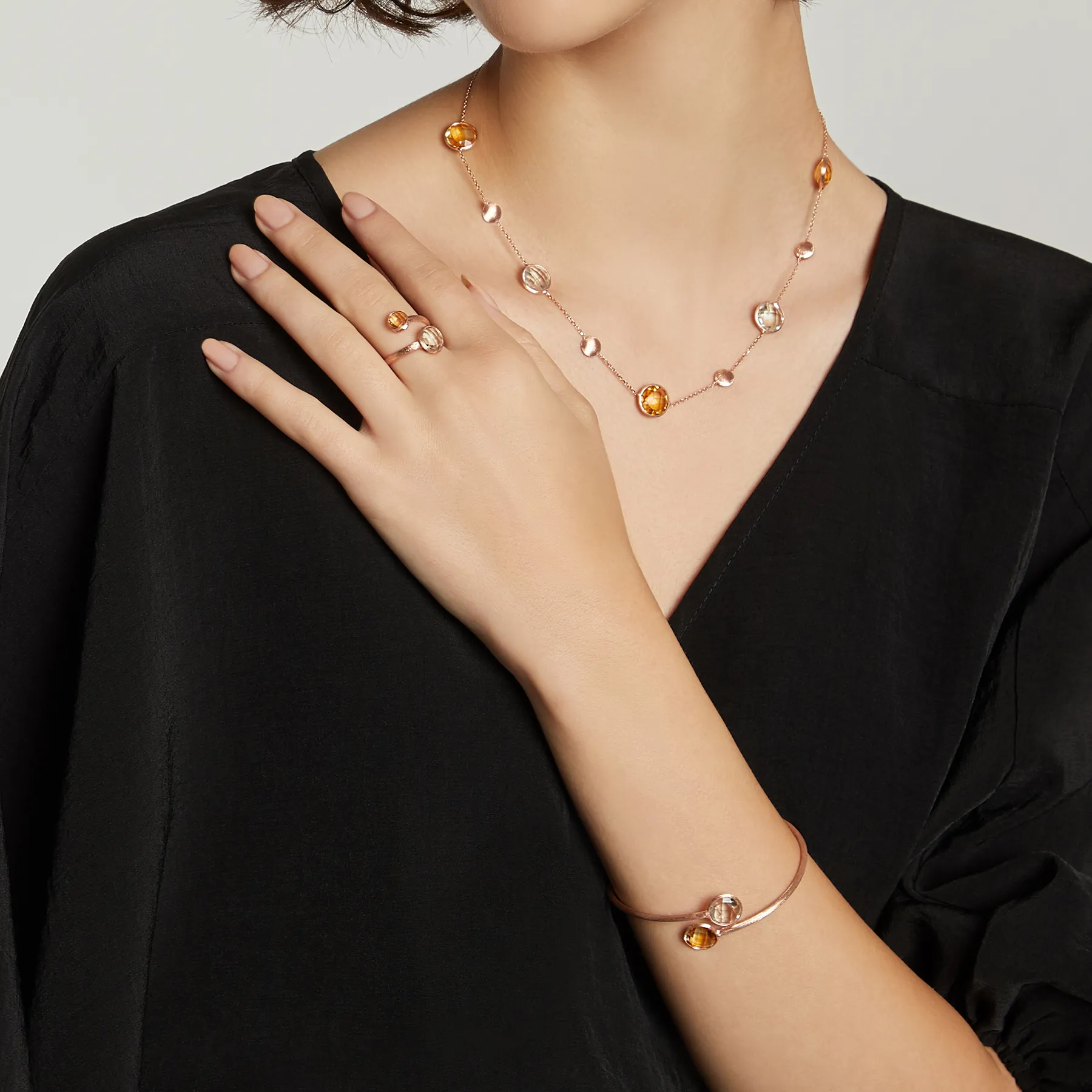 Kensington Bangle In 14K Satin Rose Gold with Garnet and Prasiolite sold by Tateossian product image thumbnail 4