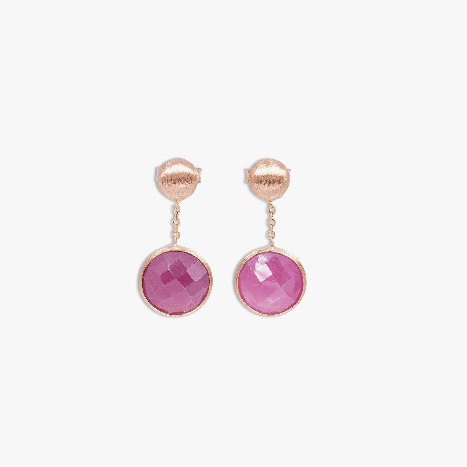 Kensington drop earrings in ruby root and 14k satin rose gold sold by Tateossian