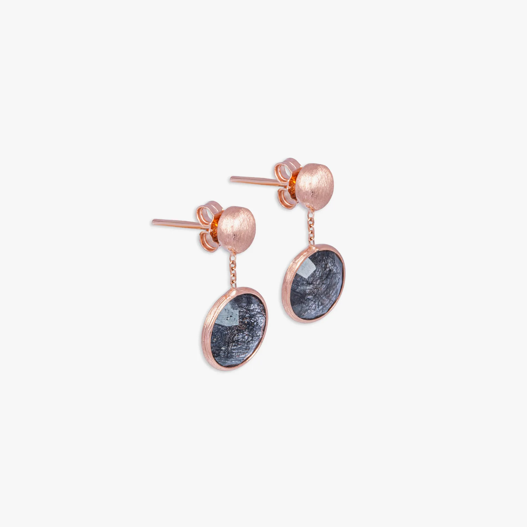 14K satin rose gold Kensington drop earrings with black rutilated quartz sold by Tateossian product image thumbnail 2