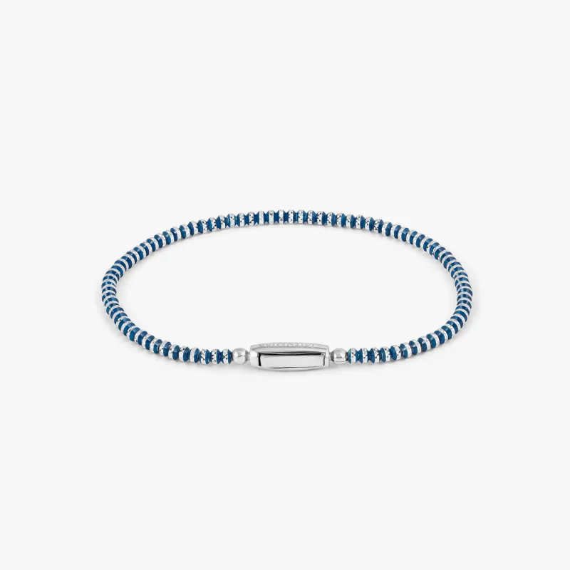 Prism Bracelet with Galvanic Plated Silver Beads in Blue sold by Tateossian