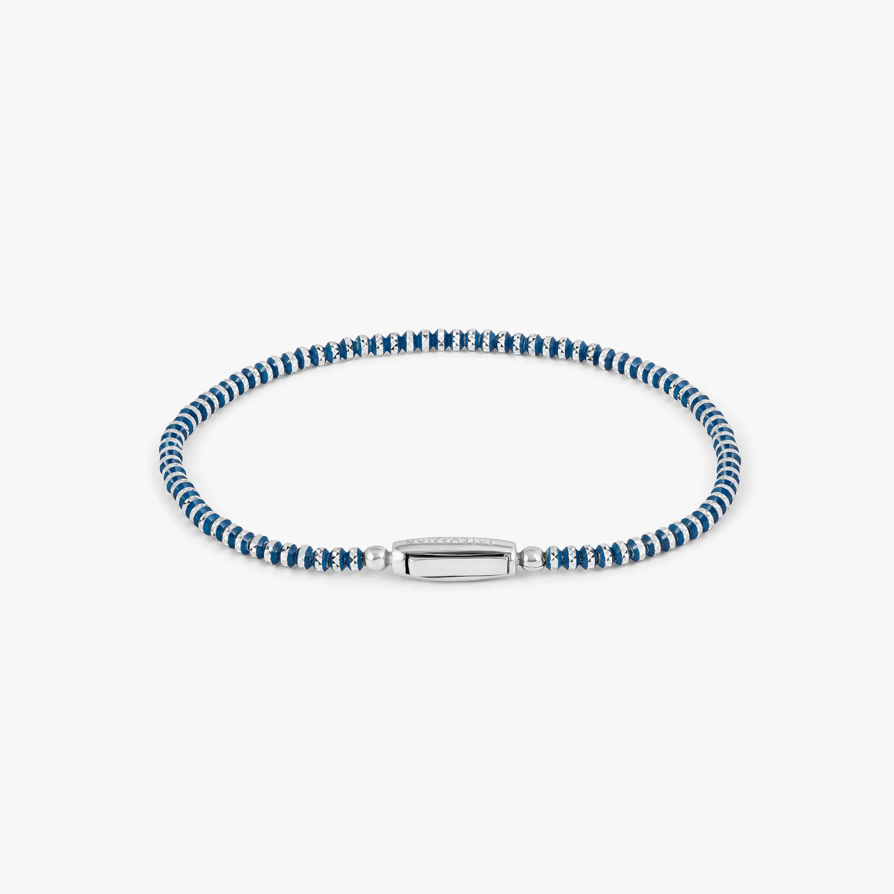 Prism Bracelet with Galvanic Plated Silver Beads in Blue sold by Tateossian