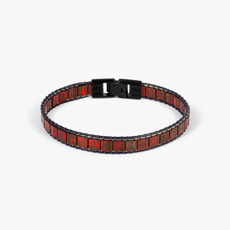 Mosaic Bracelet In IP Black Plating With Red Glass Beads sold by Tateossian