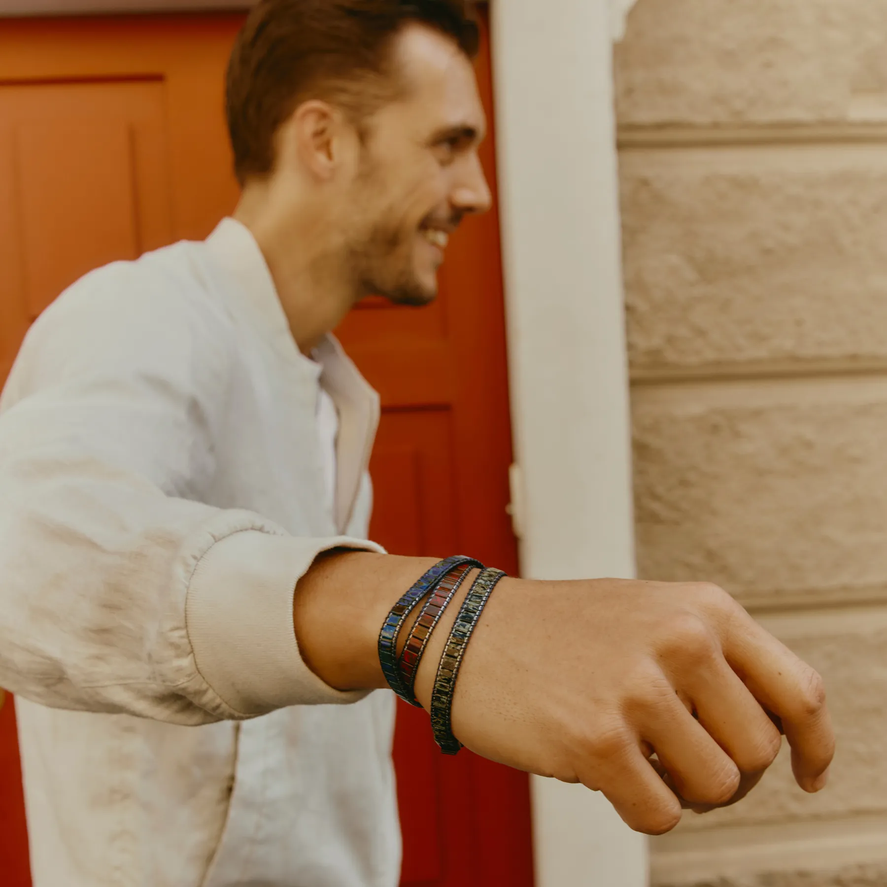 Mosaic Bracelet In IP Black Plating With Red Glass Beads sold by Tateossian product image thumbnail 5