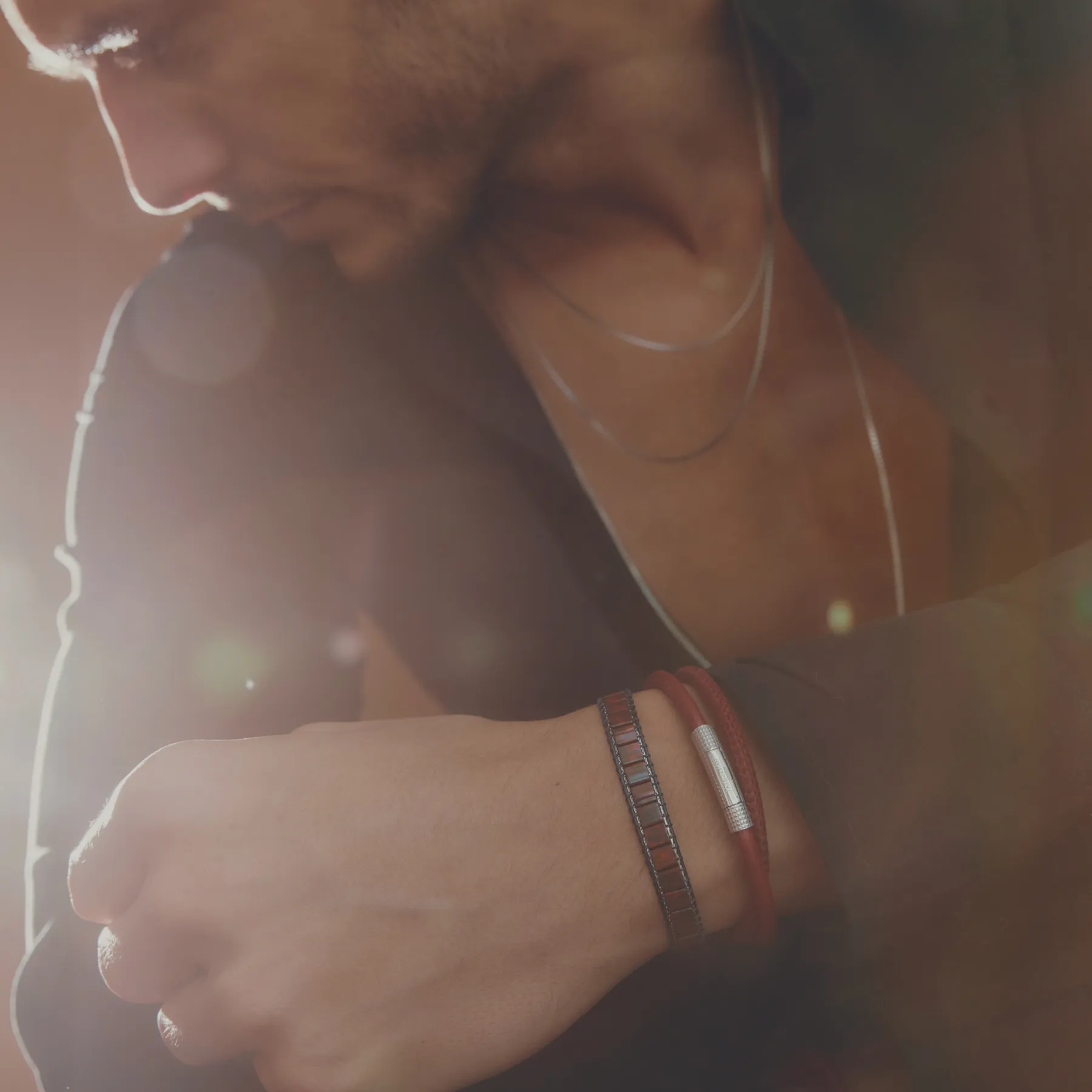 Mosaic Bracelet In IP Black Plating With Red Glass Beads sold by Tateossian product image thumbnail 3