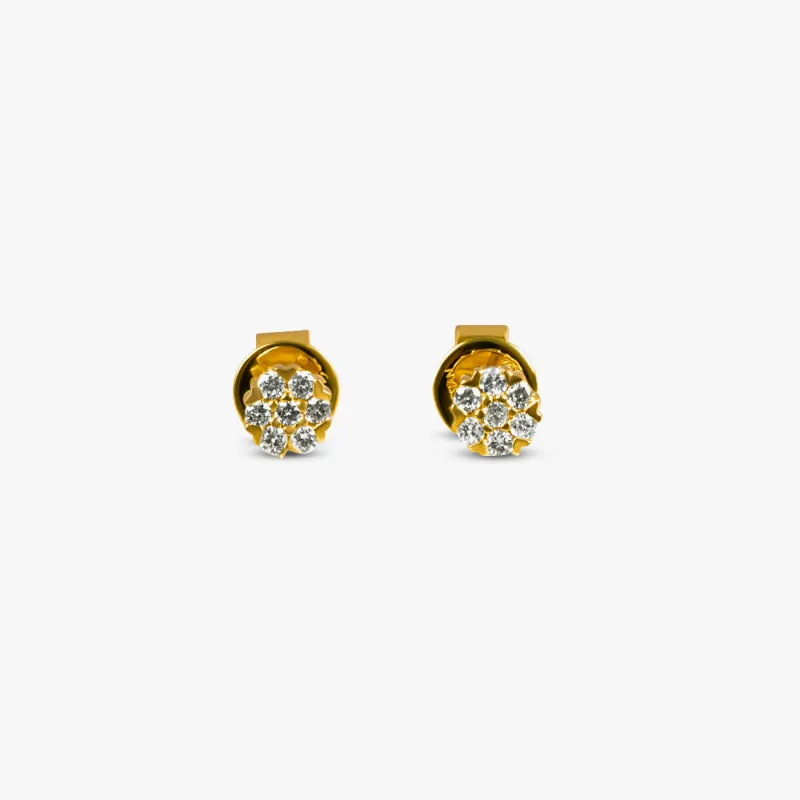White Diamond Round Pave Studs- 18 Karat Yellow Gold sold by Tateossian