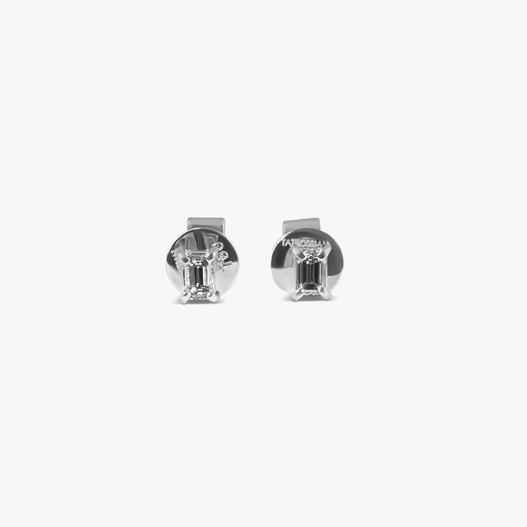 White Diamond Rectangle Studs- 18 Karat White Gold sold by Tateossian