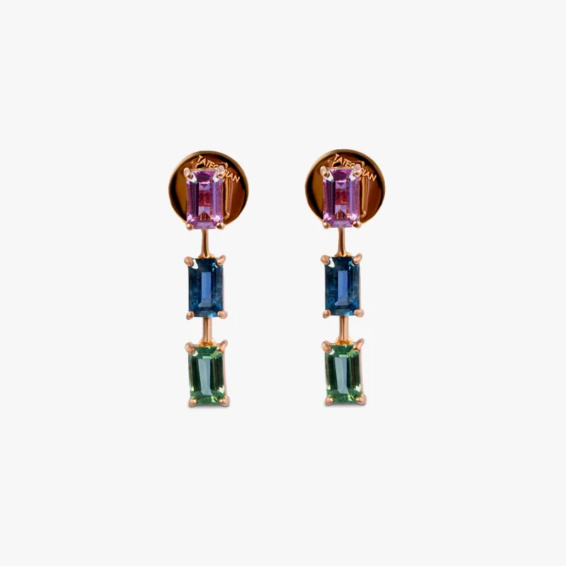 Multi Colour Arcobaleno Sapphire Earrings- 18 Karat Gold sold by Tateossian