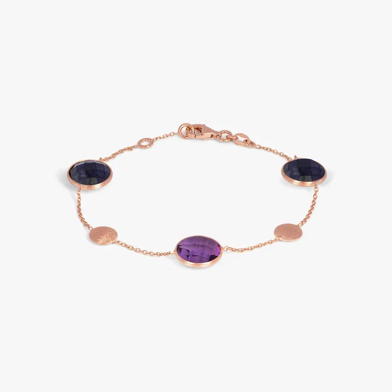 Kensington Bracelet in 14k Satin Rose Gold with Sapphire and Amethyst sold by Tateossian