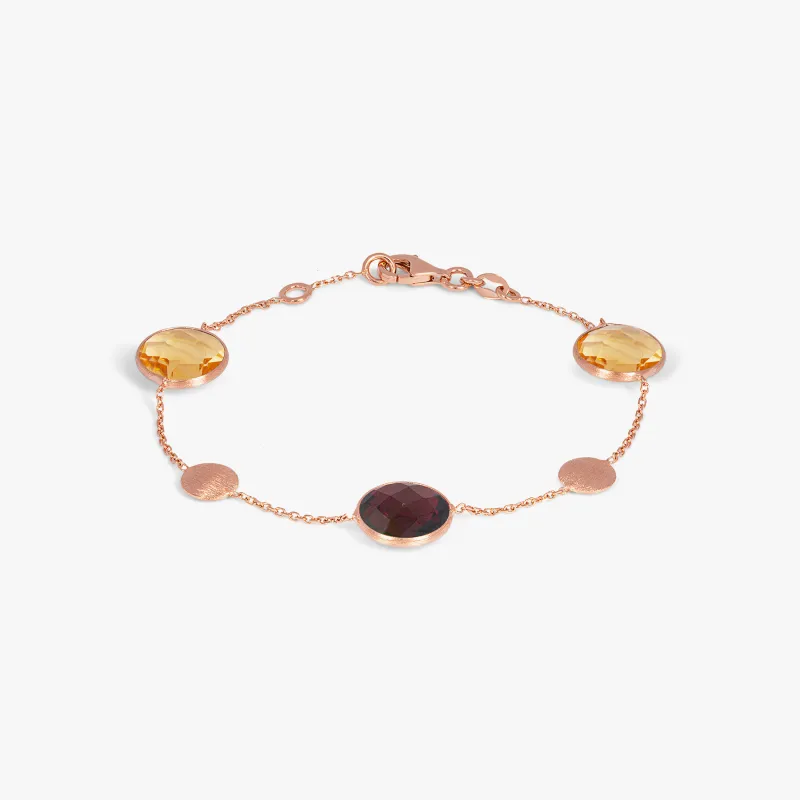 Kensington Bracelet in 14K Satin Rose Gold with Garnet and Citrine sold by Tateossian