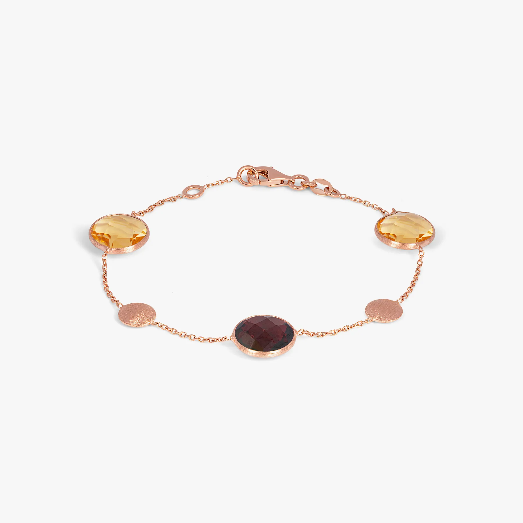 Kensington Bracelet in 14K Satin Rose Gold with Garnet and Citrine sold by Tateossian