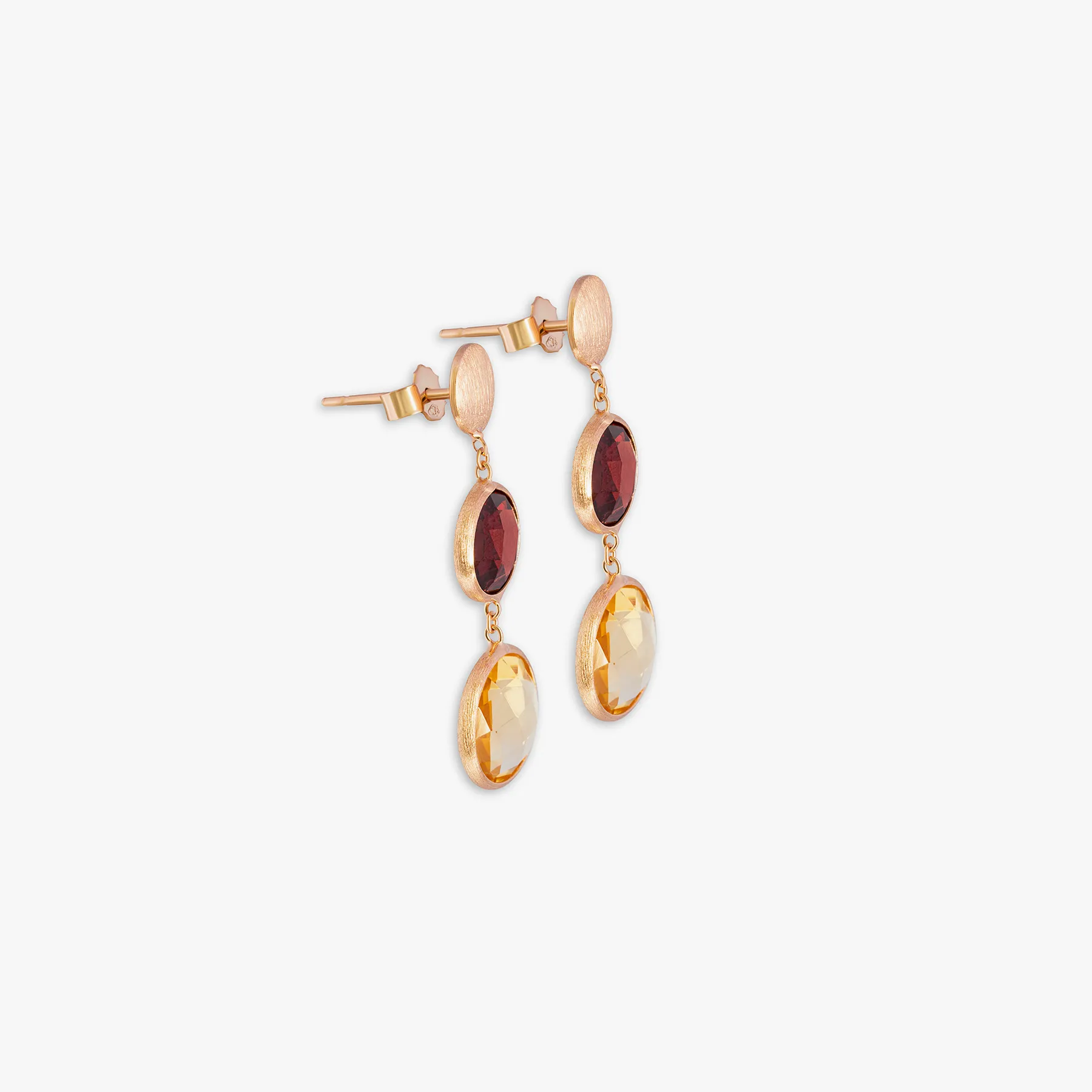 Kensington Double Drop Earrings In 14K Satin Rose Gold with Garnet and Citrine sold by Tateossian product image thumbnail 2