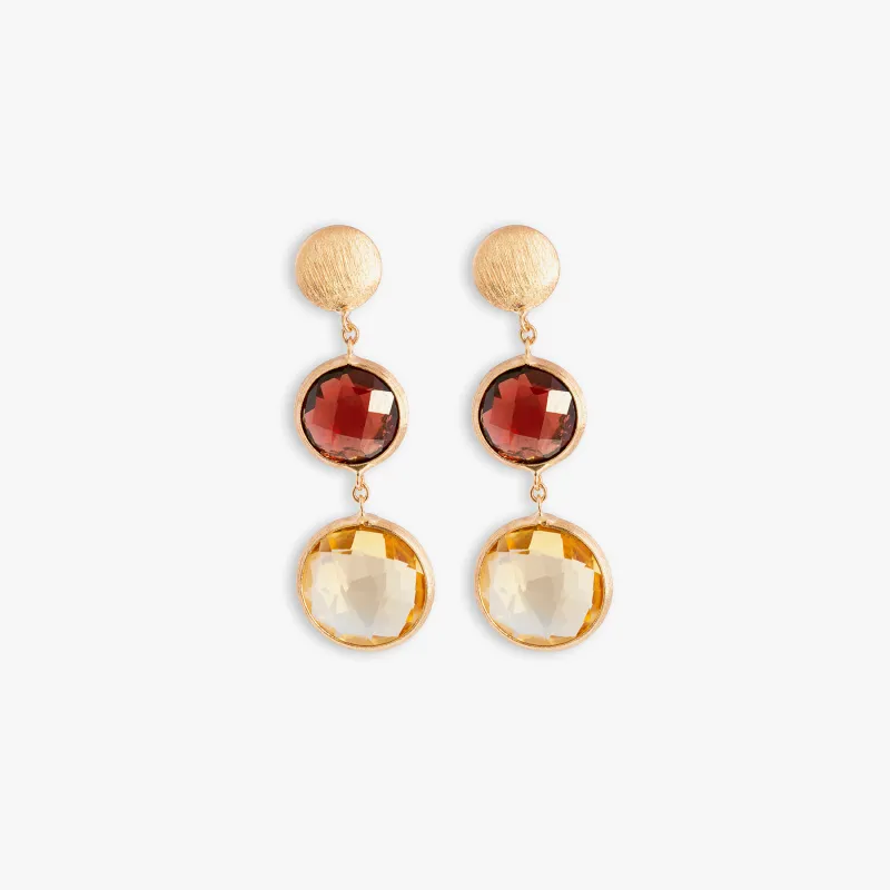 Kensington Double Drop Earrings In 14K Satin Rose Gold with Garnet and Citrine sold by Tateossian