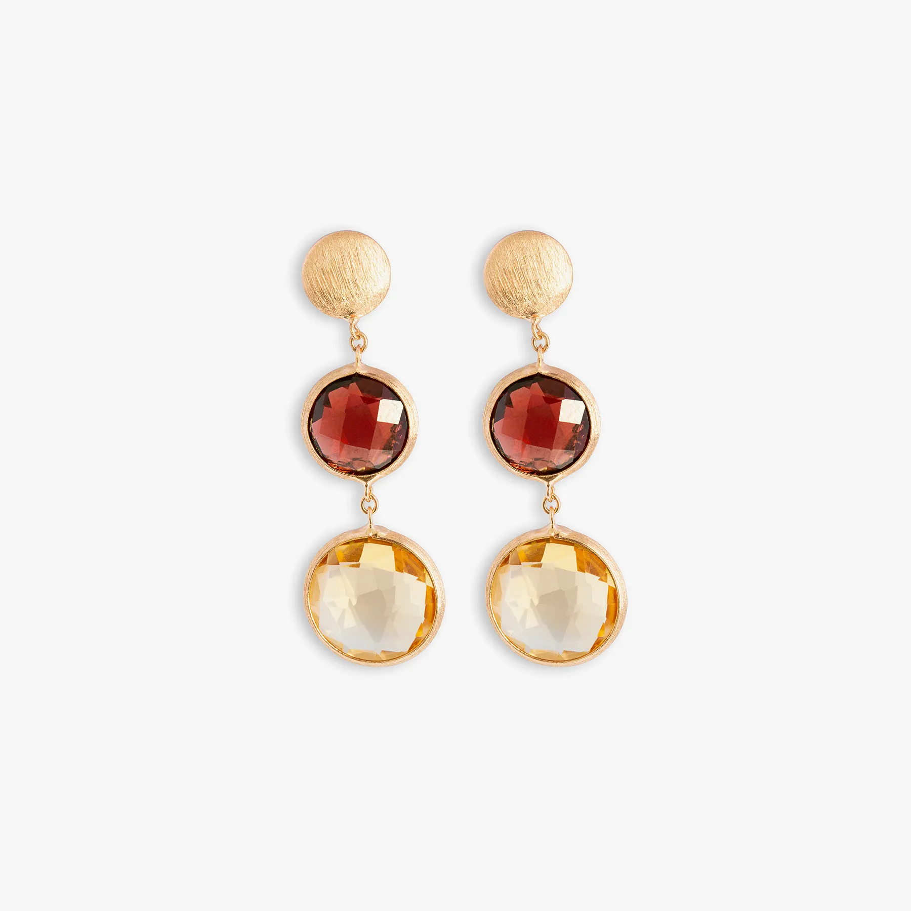 Kensington Double Drop Earrings In 14K Satin Rose Gold with Garnet and Citrine sold by Tateossian