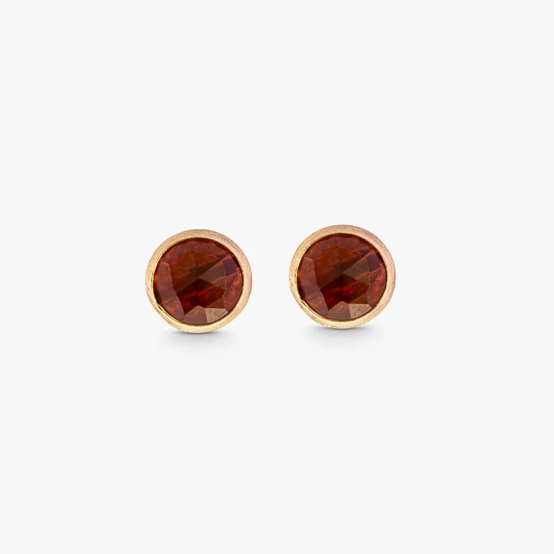 14K satin rose gold Kensington stud earrings with garnet sold by Tateossian