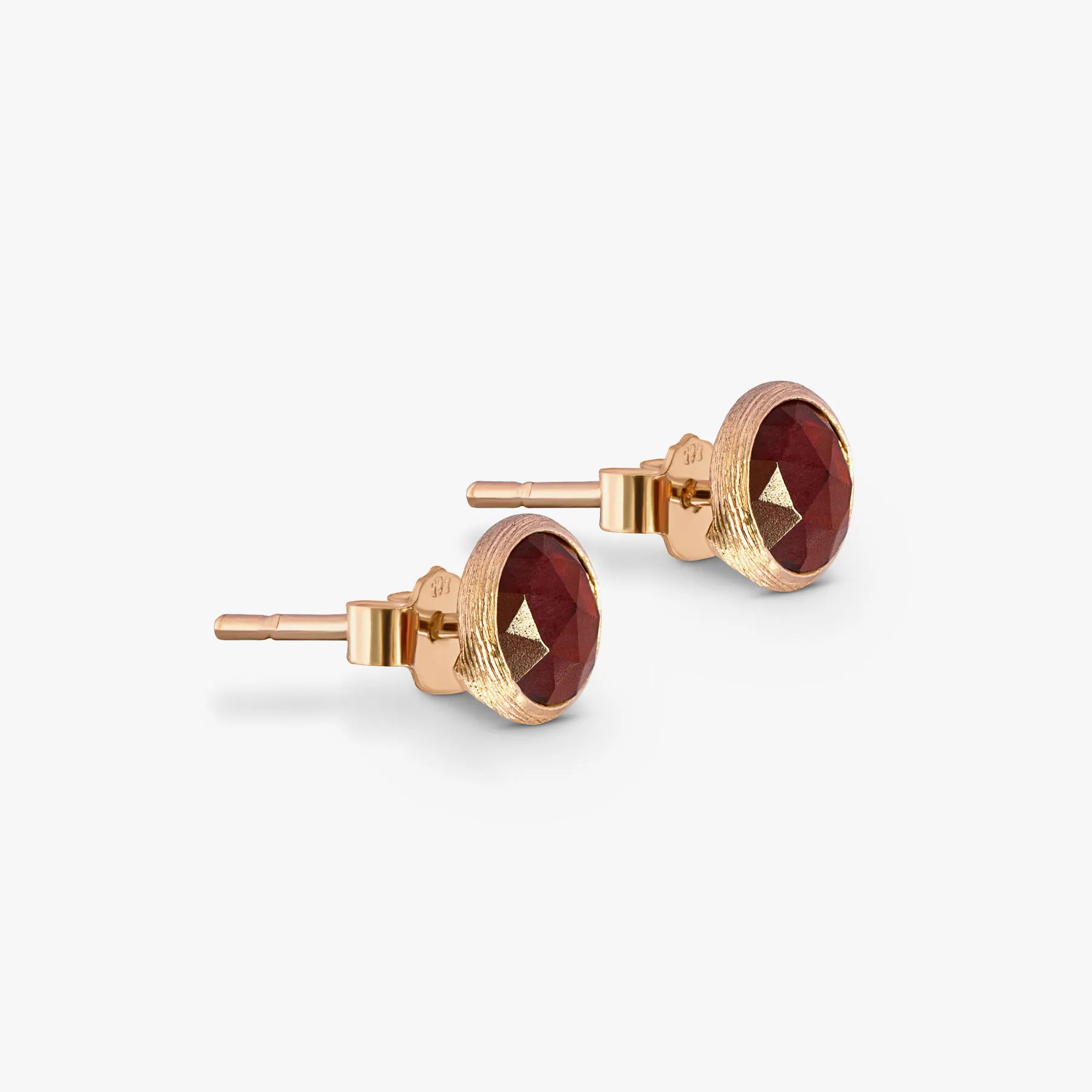 14K satin rose gold Kensington stud earrings with garnet sold by Tateossian product image thumbnail 2