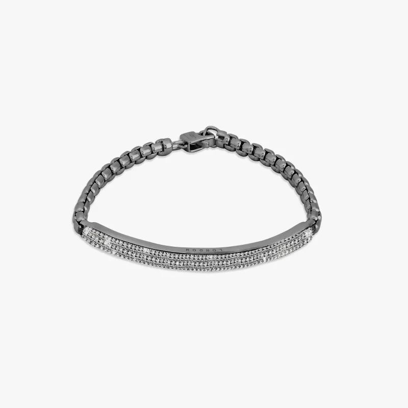 Black rhodium plated sterling silver Windsor bracelet with white diamonds sold by Tateossian