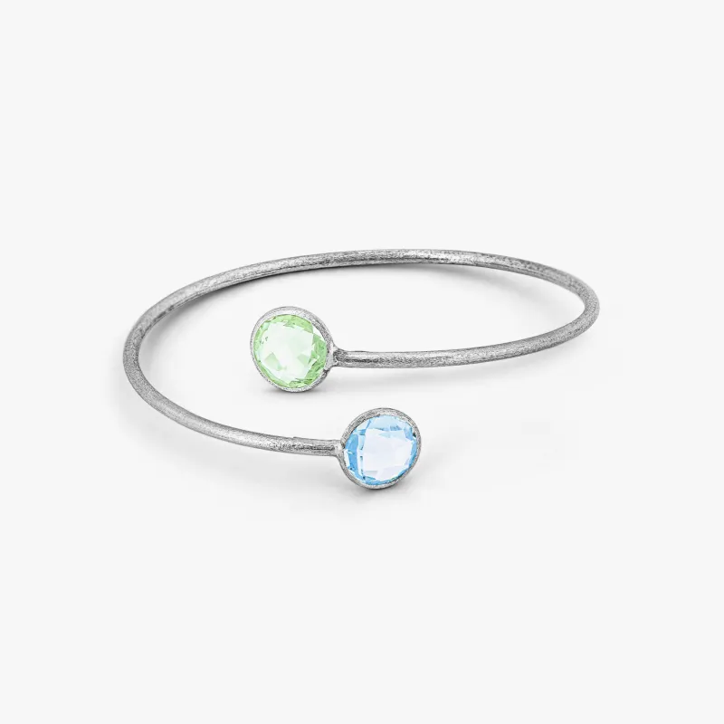 Kensington Bangle in 9K Satin White Gold  with Topaz and Green Amethyst sold by Tateossian