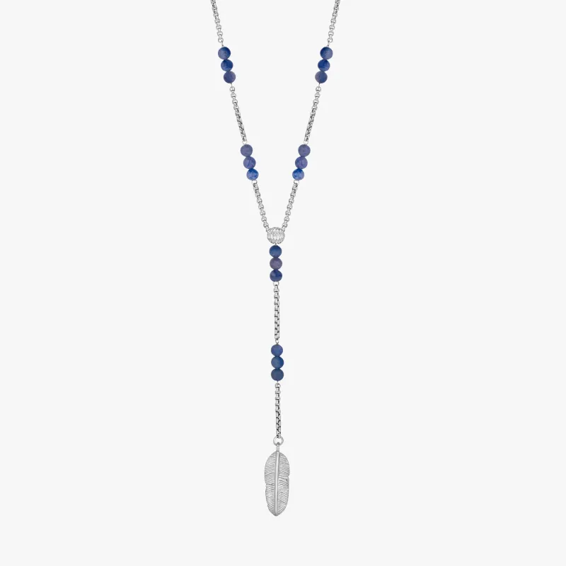 Capri Plume Necklace In Rhodium Plated Silver With Blue Aventurine sold by Tateossian