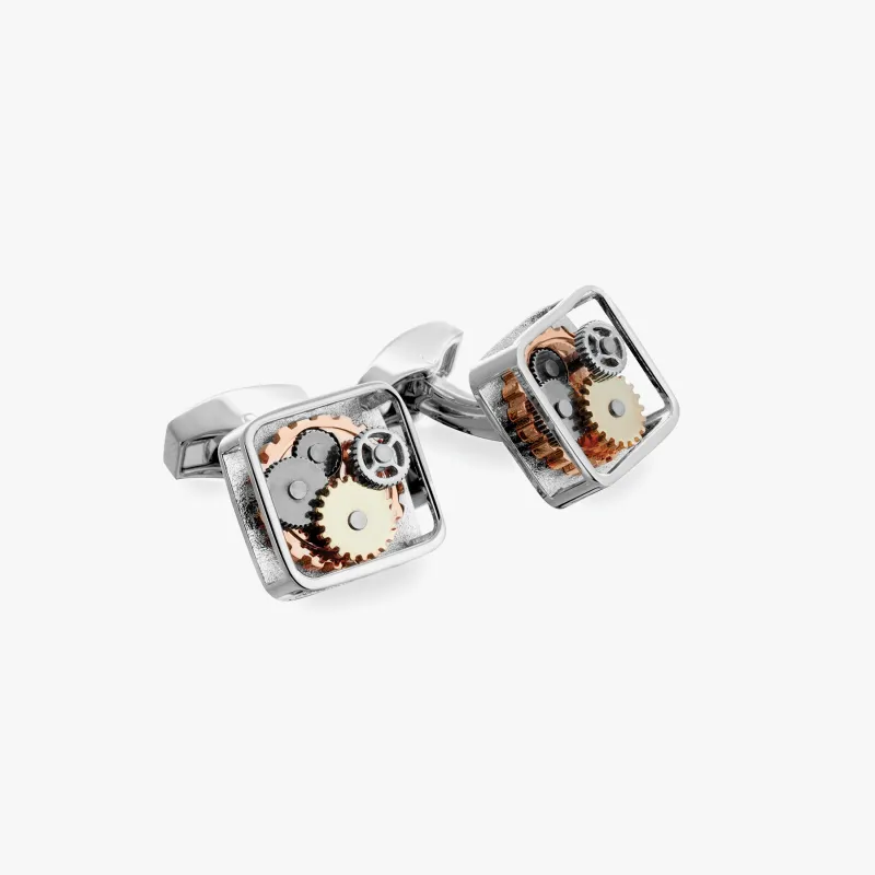 Square Gear Cufflinks In Silver With Palladium Plated Steel sold by Tateossian