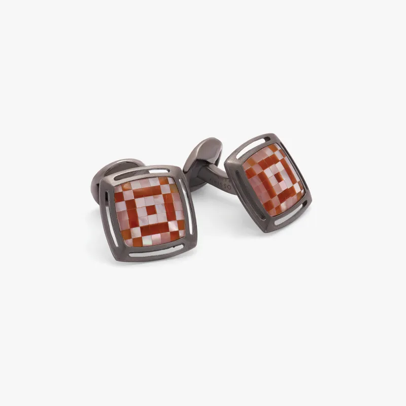 Red Sterling Silver Art Deco Mosaic Cufflinks made by Tateossian