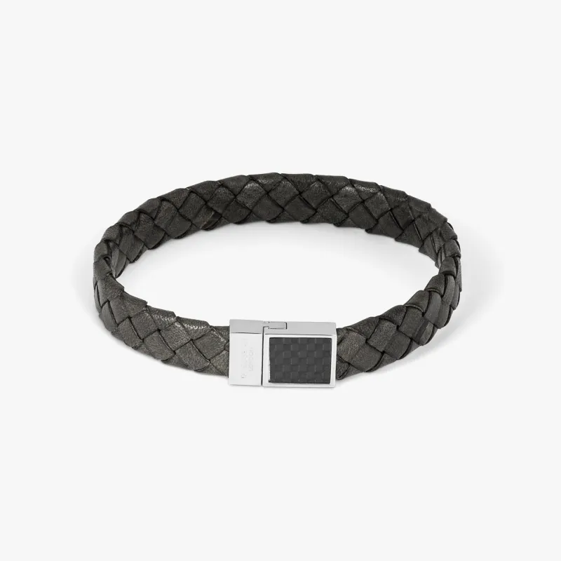 Carbon Woven Braided Bracelet In Black Stainless Steel sold by Tateossian
