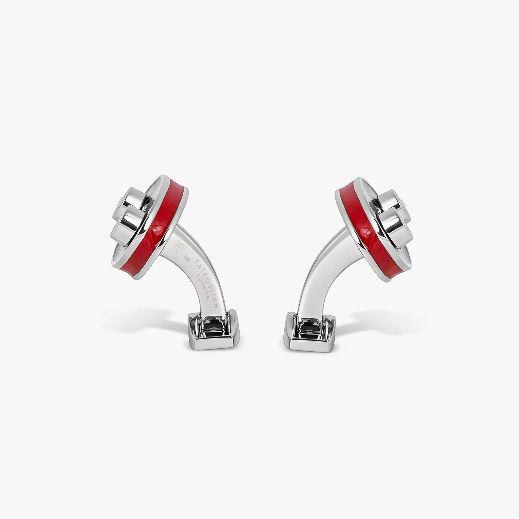 Sports Ice Racing Car Cufflinks in Palladium Plated with Red Enamel sold by Tateossian product image thumbnail 3