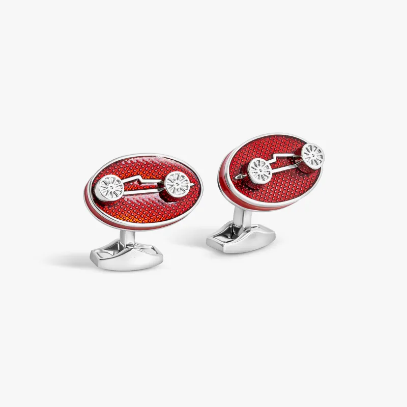 Sports Ice Racing Car Cufflinks in Palladium Plated with Red Enamel sold by Tateossian
