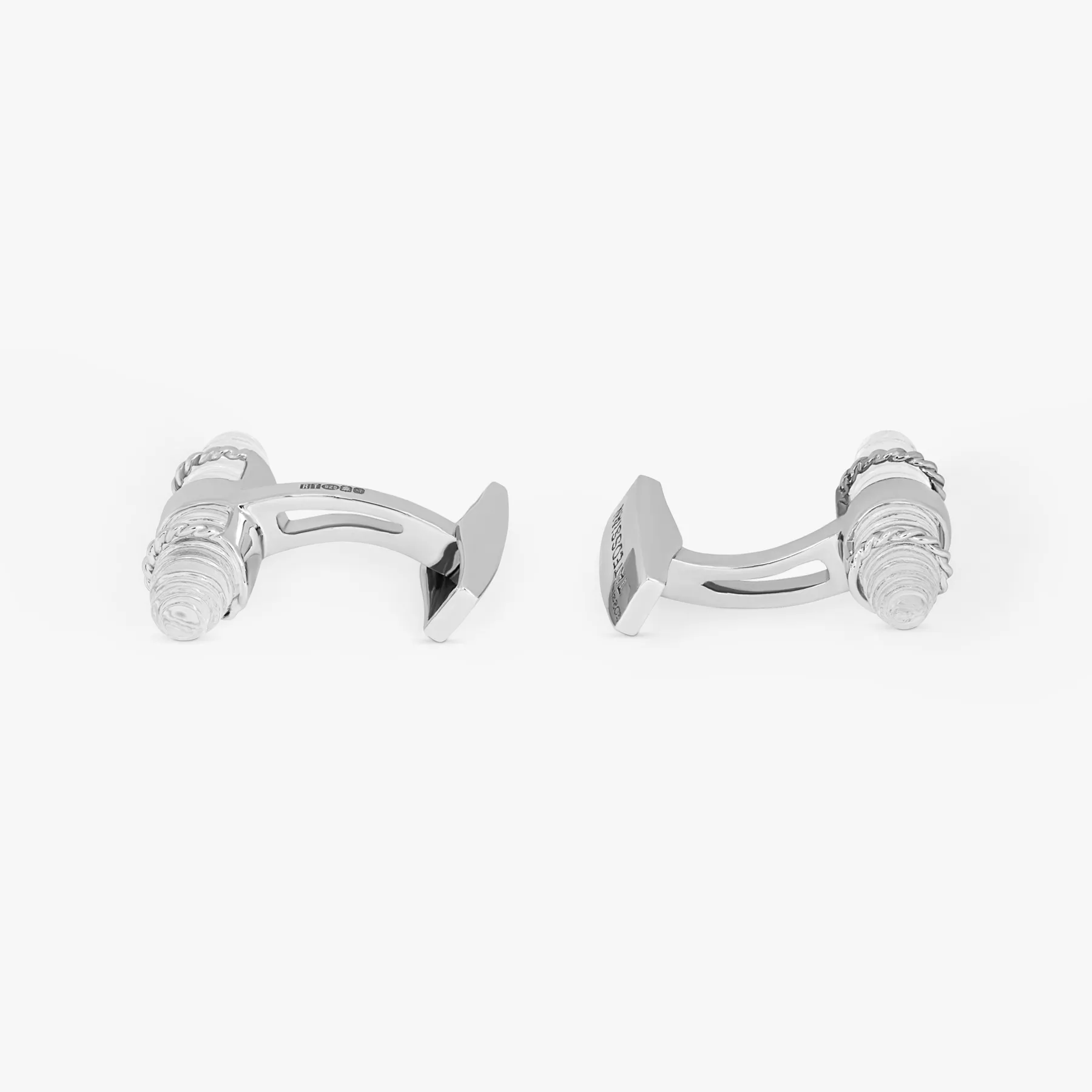 Royal Cable bullet cufflinks with rock crystal in sterling silver sold by Tateossian product image thumbnail 2