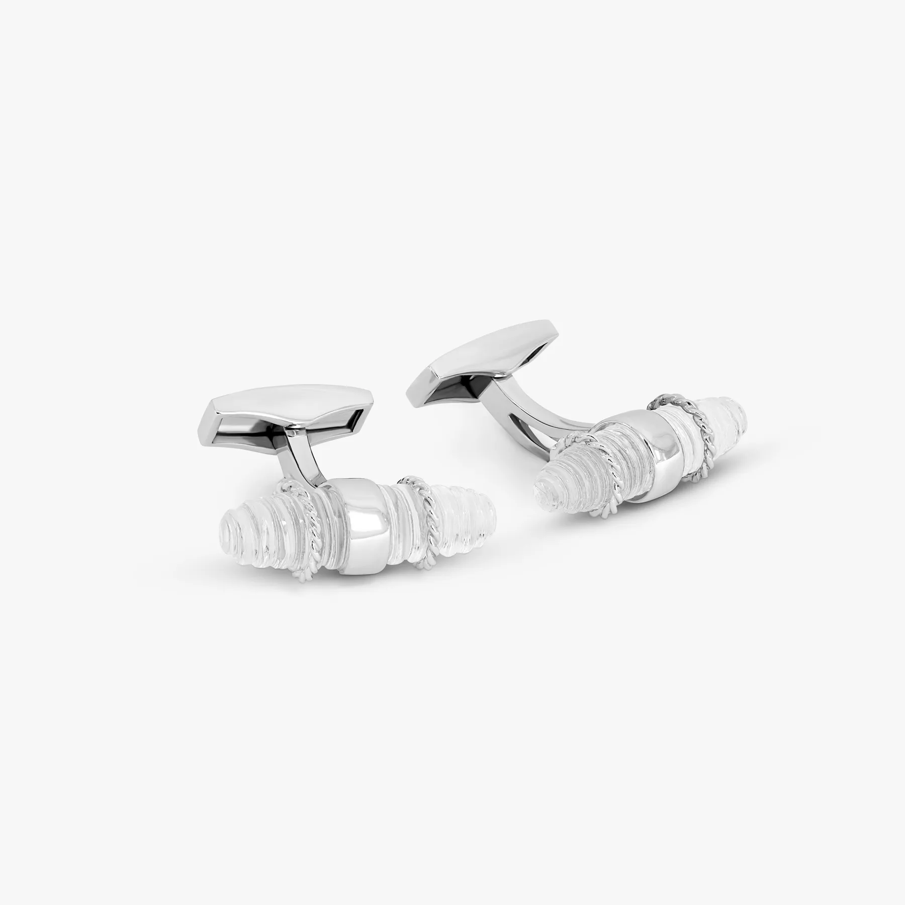 Royal Cable bullet cufflinks with rock crystal in sterling silver sold by Tateossian