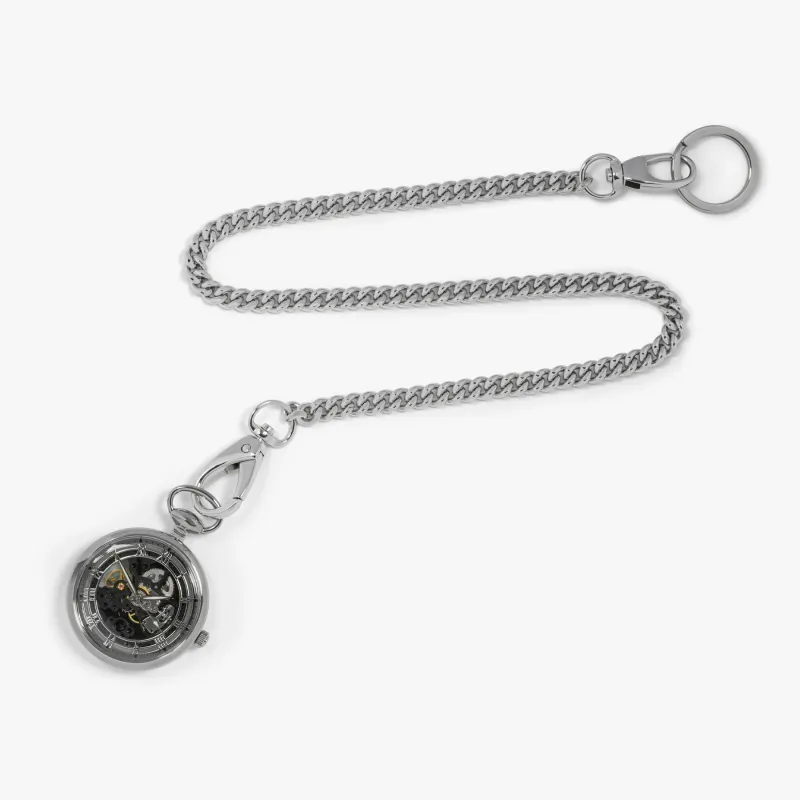 Mechanical Skeleton Pocket Watch In Rhodium Plated sold by Tateossian