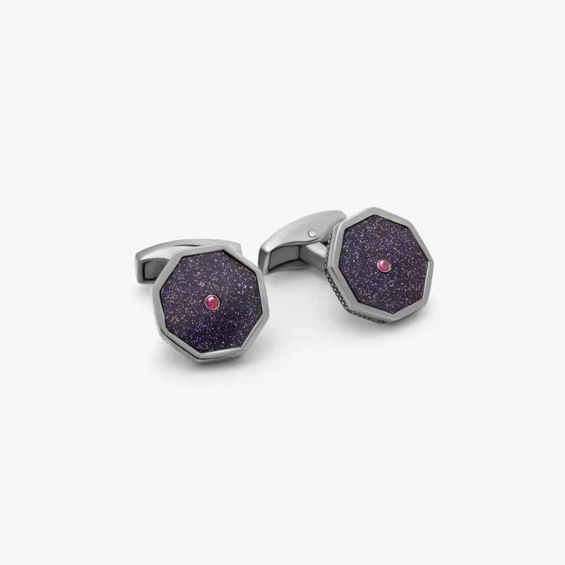 Precious London Eye Cufflinks With Goldstone And Ruby In Sterling Silver sold by Tateossian
