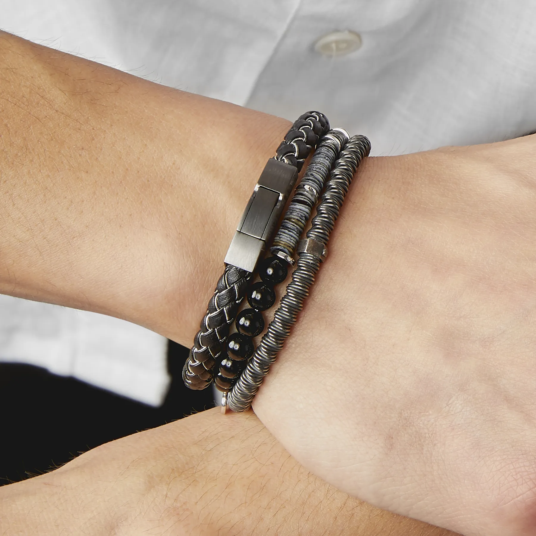 Click Tocco Bracelet In Black Rhodium Plated Silver with Black Italian Leather sold by Tateossian product image thumbnail 4