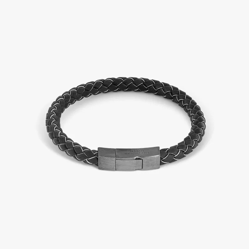 Click Tocco Bracelet In Black Rhodium Plated Silver with Black Italian Leather sold by Tateossian