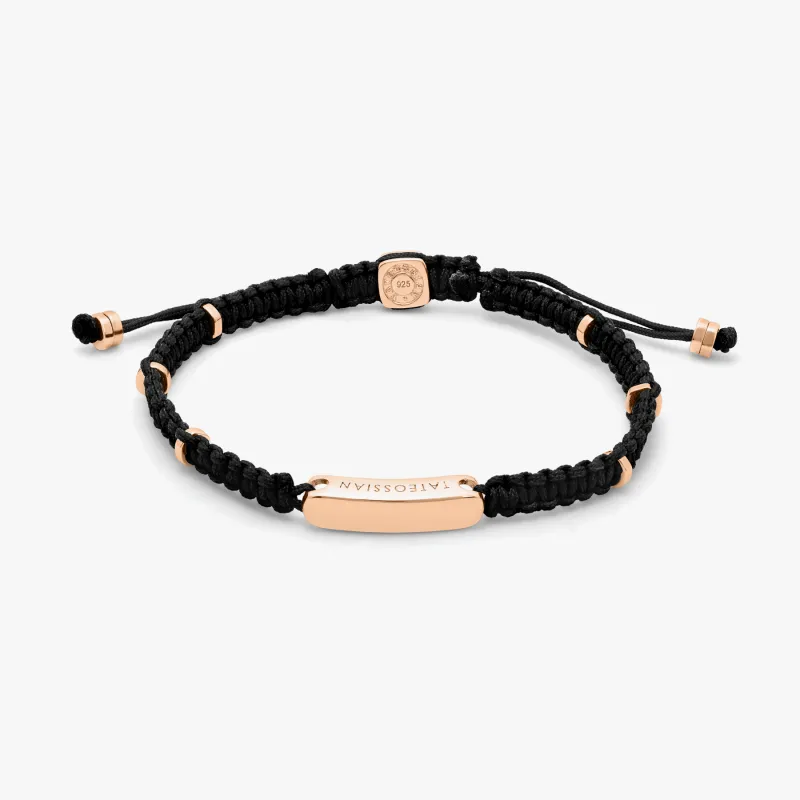 Macramé Bracelet In Black With Rose Gold- Engravable sold by Tateossian